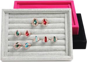 Plateau De Présentation Des Bagues En Bois, Porte-Bague En Velours À 7 Fentes Boucles D'Oreilles