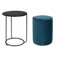 Set de table basse avec pouf coloris bleu foncé en fer et bois-0