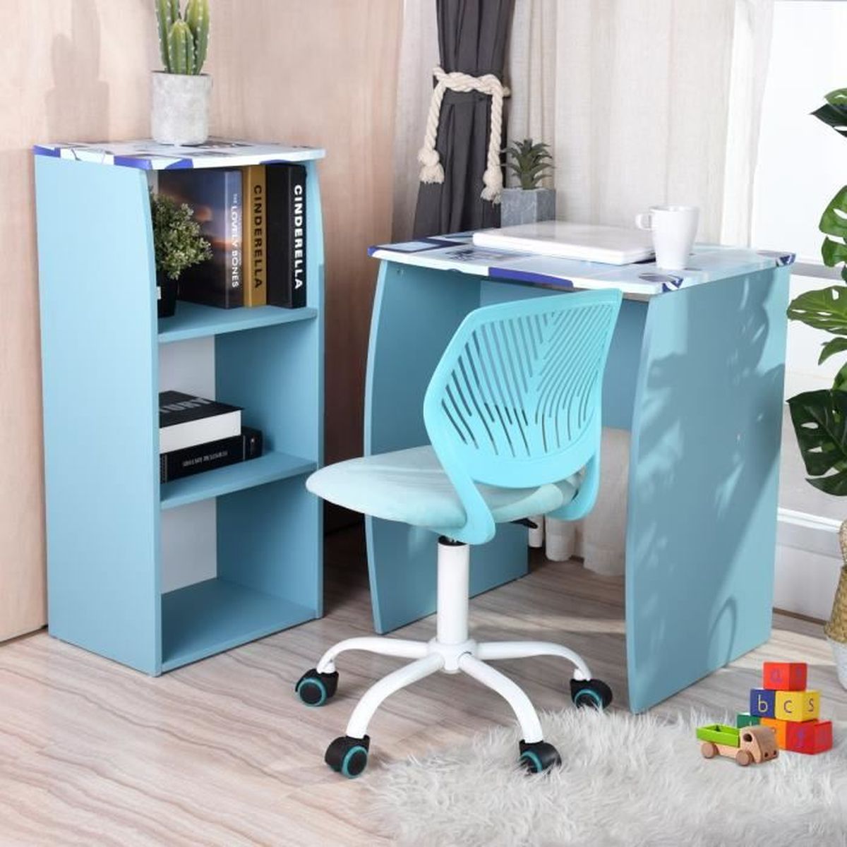 Homy Casa Ensemble Bureau Avec Etagere De Rangement Pour Enfant Bleu Achat Vente Bureau Homy Casa Ensemble Bureau A Cdiscount