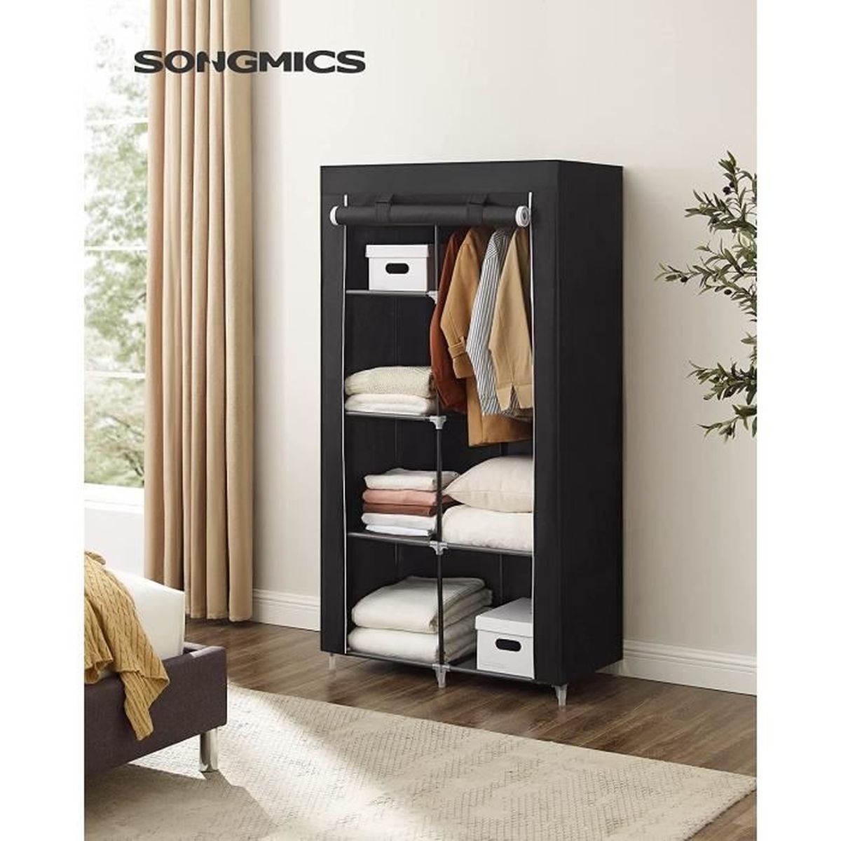 Armoire de rangement Penderie dressing en tissu intissé SONGMICS Noir