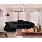 BESTMOBILIER Zaria - canapé d'angle gauche - convertible avec coffre et têtières réglables - 5 places - en velours côtelé - Noir