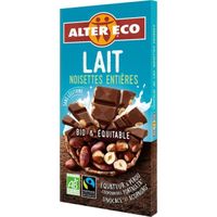 ALTER ECO - Chocolat Lait Noisettes Entières Bio 100G - Lot De 4