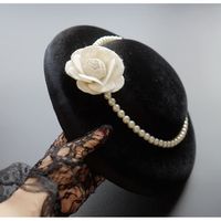Chapeau de Femme Fille Dentelle Fleurs et Perles Elégant Béret Bandeau Bonnet Britannique Rétro pour Cérémonie Soirée, Noir