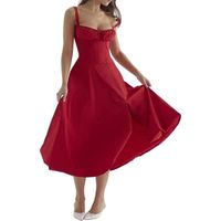 Print Bustier Sundress, Womens Floral Sexy Slit Long Printed Dress, Corset Dress Beach Strap Sundress Rouge