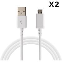 Lot 2 Cables USB Chargeur Blanc [Compatible Huawei HONOR 5C-5X-6A-6C-6X-7-7A-7C-7S-7X-8X-9LITE] Port Micro USB 1 Metre