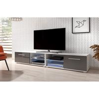 Meuble TV VIVALDI - MOON 2 DOUBLE - 200 cm - blanc mat / gris brillant - LED - style moderne