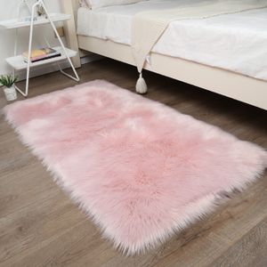 NATTE - TAPIS DE PLAGE Tapis blanc épais en fourrure douce,pour salon,chambre à coucher,en peluche,Imitation laine- 4062-Light Pink-45x45cm Decorative