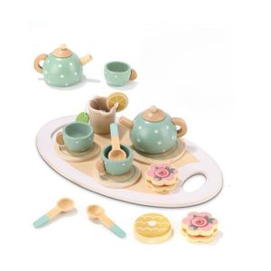 Foreverup Service à thé en bois pour tout-petits, ensemble de thé pour  enfants avec plateau à dessert, théière, accessoires de cuisine, cadeaux