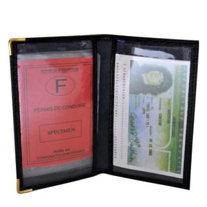 Pochette Etui Protection Cuir Porte Carte Grise papiers Voiture permis de Conduire Noir Flamant Rose
