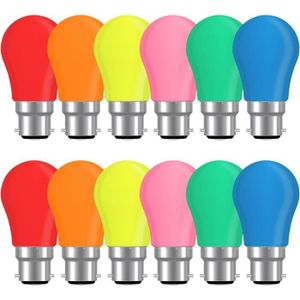 AMPOULE - LED Lot De 12 Ampoule Couleur Led B22 2W, Équivalent Incandescence 20W, Baïonnette Ampoule Écoénergétique Colorée, Rouge Vert Bl[u386]