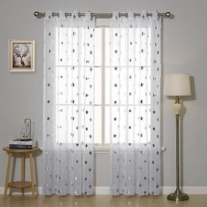 Deconovo Lot de 2 Rideaux Voilages Plumes des Imprim/és Argents pour Balcon Salon Chambre Rideaux /à Oeillets Transparent Paire de Voilage 140x138cm Blanc