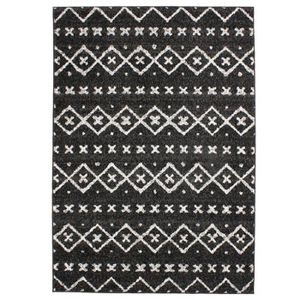 TAPIS DE COULOIR ASMA - Tapis style Berbère à poils longs motifs ethniques en polypropylène 133 x 190 cm Noir
