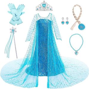 Reine des neiges 2 déguisement de fête d'halloween pour filles blanc Elsa  longue robe princesse semblant robes à manches longues flo