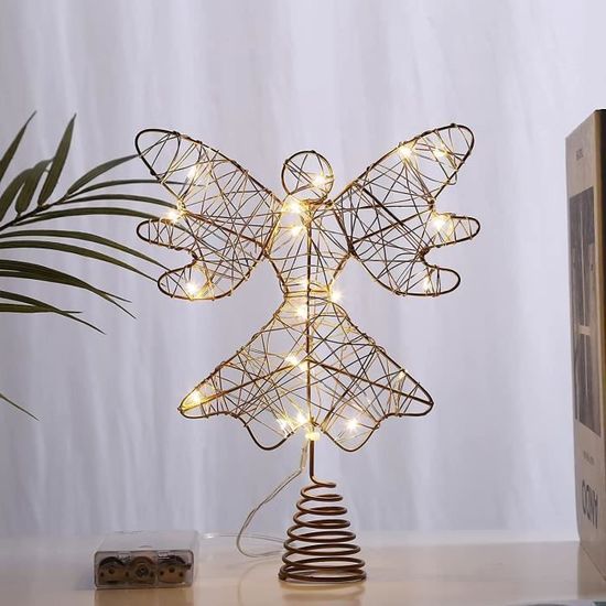 Ange De Cime De Sapin De Noël - Avec Guirlande LED - Décoration Lumineuse - Style Ferme - 30cm