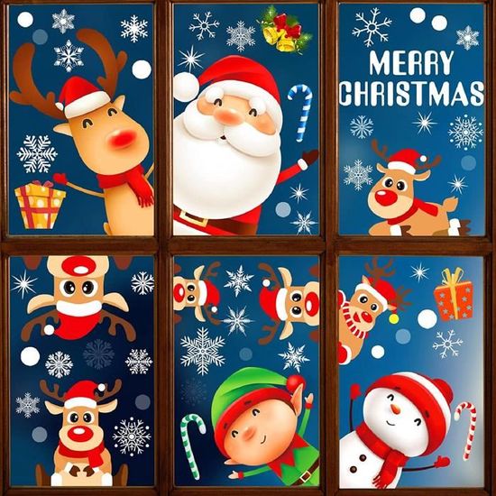 Autocollants Fenêtre Noël 2026 - Motif Sapin Doré Et Flocons - PVC Statique - Déco Grandes Fenêtres, Vitrines