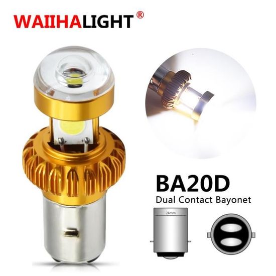 Ampoule LED BA20D 5050 27 LED Pour Phare De Moto - Blanc Chaud 4300K, 6V, Haute Et Basse Beam
