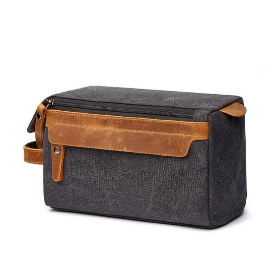 Trousse De Toilette Personnalisée Homme En Cuir Synthétique - Kit Dopp Avec Nom Gravé, Cadeau Mariage, Fête Des Pères, Voyage