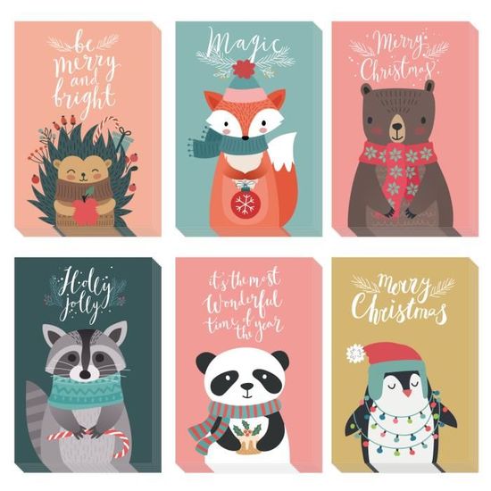Carte de voeux,Lot de cartes de noël pliables,cartes plates 6 ensembles