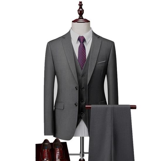 Costume Cérémonie Costume 3 Pièces Homme Sliktaa - Veste Gilet Pantalon Motif Formel Mariage Affaires Veste Gilet Pantalon Polyester