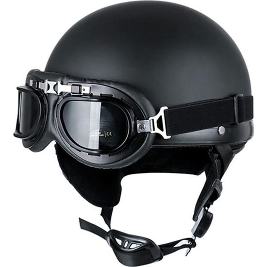 Casque Moto Vintage Demi-coque Avec Lunettes - Look Rétro, Homologué ECE, Confortable