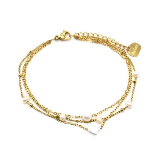 Bracelet Femme Perles D'eau Douce Blanc Nacré & Rose - Bijou Fantaisie Métal Argenté - Neuf Avec étiquettes