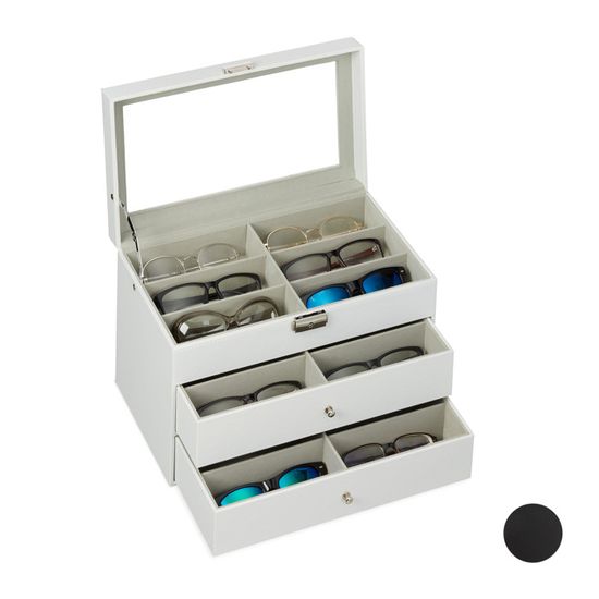 Organisateur à Lunettes Avec 4 Cases - Velours Doux, Support Inclinable, Rangement Montres/bijoux (marron/beige)