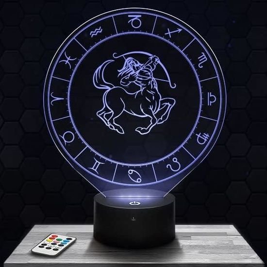 Lampe De Chevet 3D Sagittaire Avec Télécommande - Veilleuse Astrologie Fabriquée En France Par JNB-Maker
