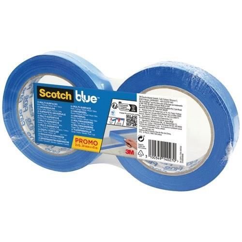 Scotch Ruban de masquage - Multi-surfaces - Murs plafonds métal bois verre - 24 mm x 41 m - Bleu - Lot de 2
