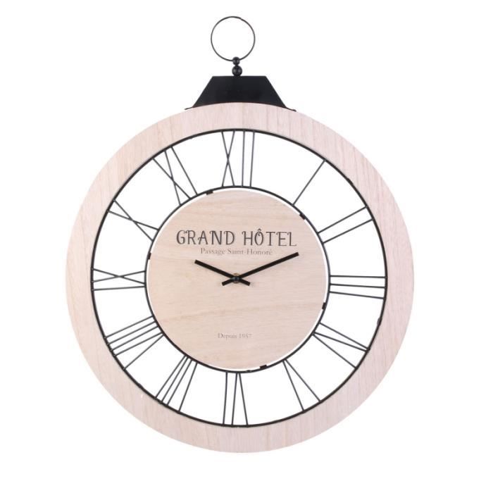 Horloge à suspendre bois clair et métal noir - D 47 cm 58,5 cm Beige