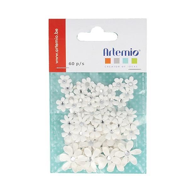60 Fleurs en Papier Perle Strass - Fleur Blanche