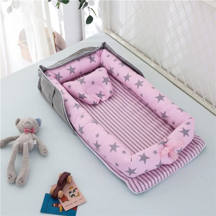 Lit Bébé Portable en Coton Reducteur de lit Pliable Nid pour nouveau-né nourrisson de voyage Lavable Berceau 0-2 Ans, étoiles Rose