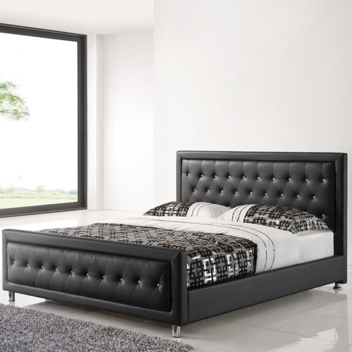 Lit adulte design 160x200 noir capitonné avec des strass SAMANTHA Noir L 166,5 x P 218 x x H 107 cm