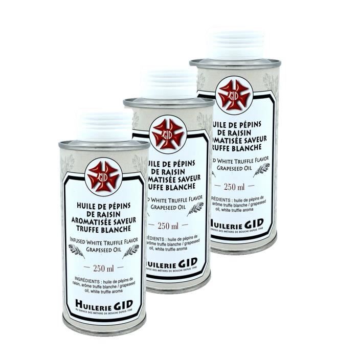 Lot 3x Huile pépin de raisin aromatisée truffe blanche - Huilerie GID - bouteille 250ml