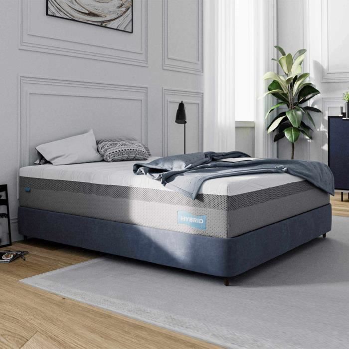Matelas HYBRID 160 x 200 cm ressorts ensachés et mémoire de forme épaisseur 26 cm