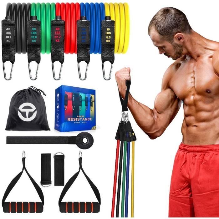 Bande de Resistance Set, 12Pcs Bandes Elastique Musculation Tubes Latex 150Lbs avec Poignées Sangles de Pied et Ancrage de