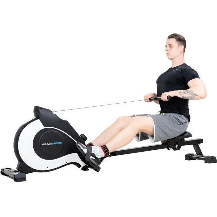 GEARSTONE Rameur facile à ranger, Rameur avec l’écran LCD, lisse et silencieuse, 8 résistances réglables, Rameur Pliable