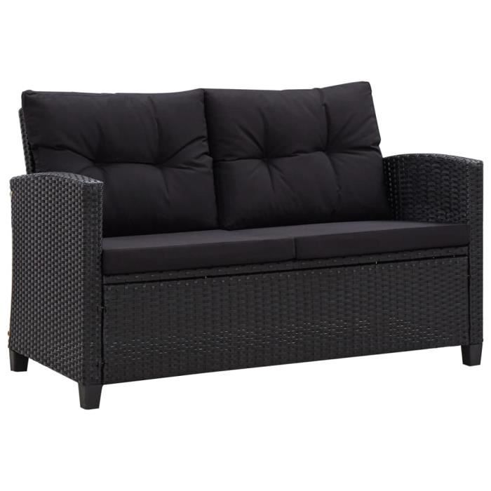 {Style Scandinave Moderne} Canapé 2 places de jardin et coussins Canapé Banquette de jardin Noir 124cm Résine tressée ©64163