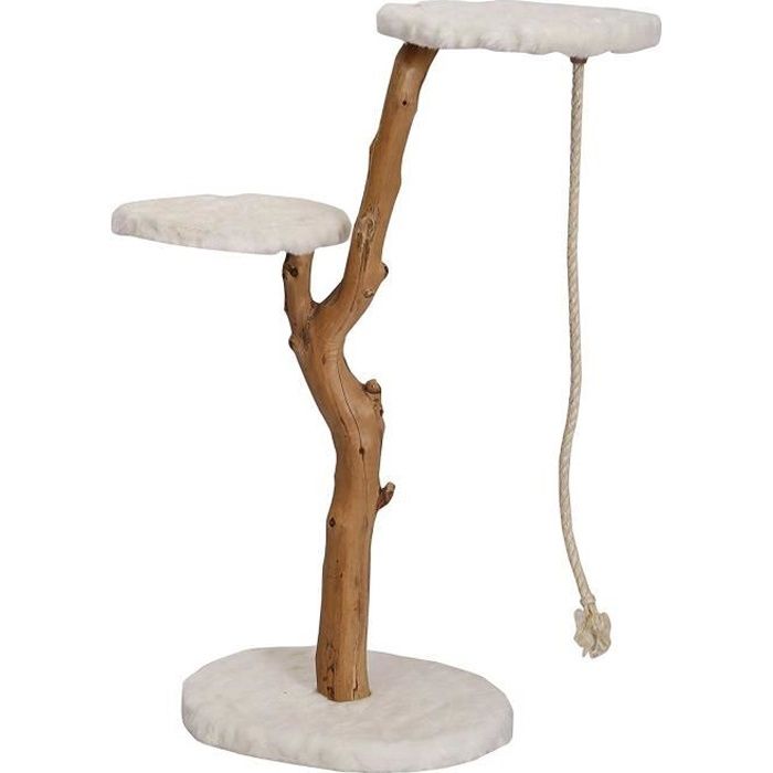 Dehner Premium Arbre à Chat Nero, env. 109 x 50 x 40 cm, Bois-Peluche, Marron-Blanc