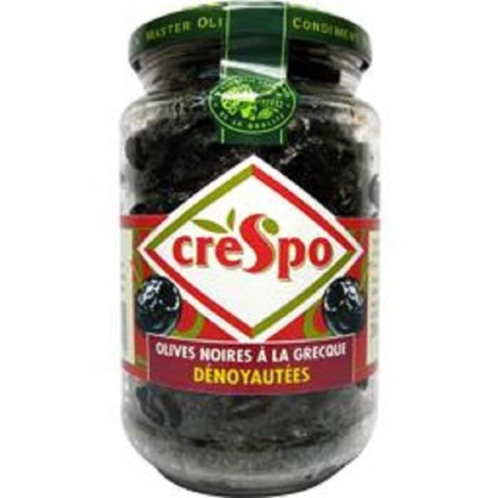 CRESPO Olives noires dénoyautées à la grecque - Bocal 37 cl