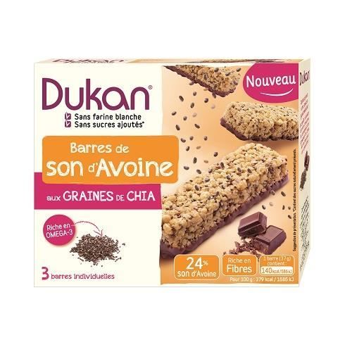 DUKAN Barres de son d'avoine chocolat aux graines de chia - 111g