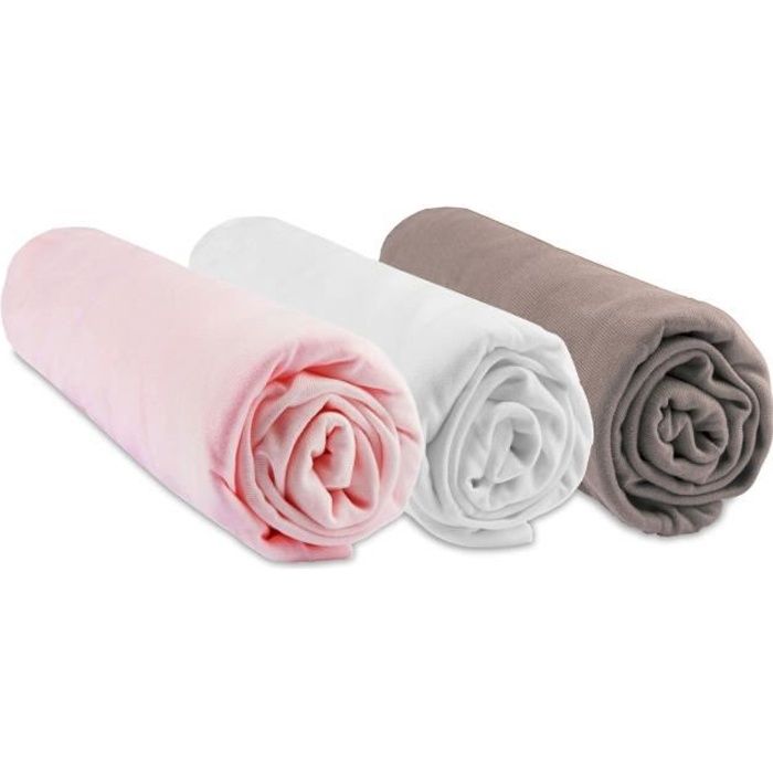 Lot de 3 draps housse bambou 40x80/90 rose blanc taupe