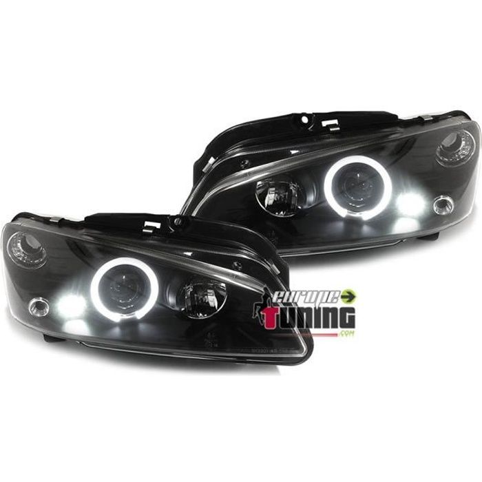 PHARES FEUX AVANTS ANNEAUX LED ANGEL EYES NOIRS PEUGEOT 106 PHASE 2 (11025)