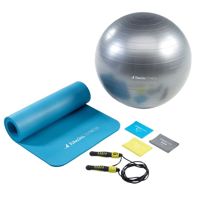 Kangui - Tapis et ballon de gym, 3 bandes élastiques et corde à sauter - HOME FITNESS - Pack Basic