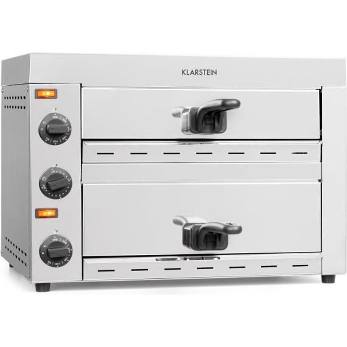 Klarstein Vesuvio II Four à pizza professionnel 2 chambres - 2260W - Température réglable jusqu'à 300°C - Minuterie - Inox argent