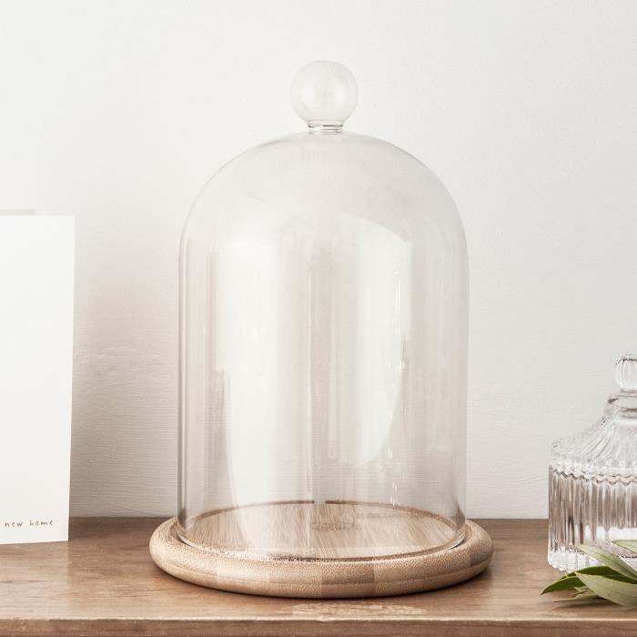 Grande Cloche en Verre avec Base en Bambou