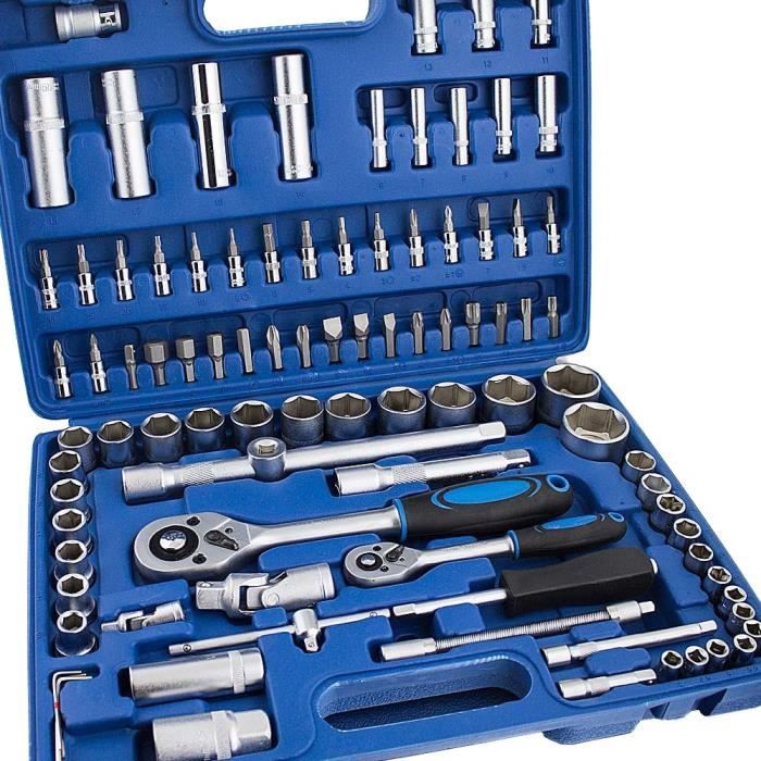Coffret kit 94 outils Douilles Torx Clés à cliquet Bleu