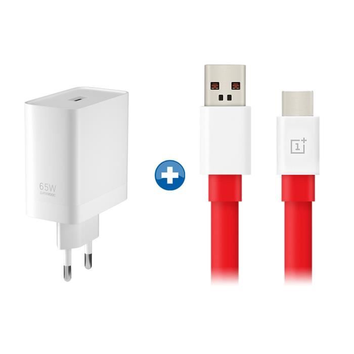 Chargeur OnePlus Original 65W SUPERVOOC EU Adaptateur Prise française Type-A Avec Câble Type-A to Type-C 100cm Secteur