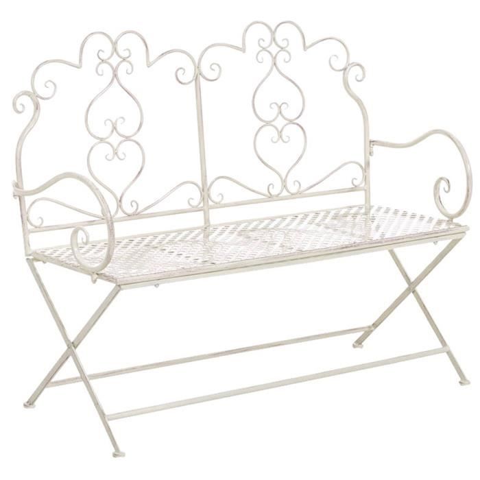Banc de jardin en fer coloris crème antique - 116 x 93 x 49.5 cm