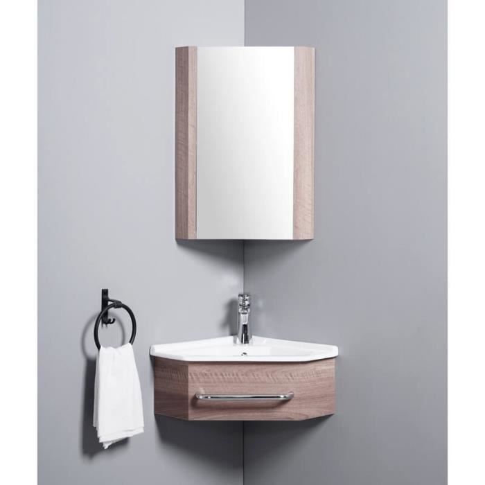 Meuble de Salle de Bain d'Angle Gain de Place - Lave Main - Bois - 42x42 cm - Kara