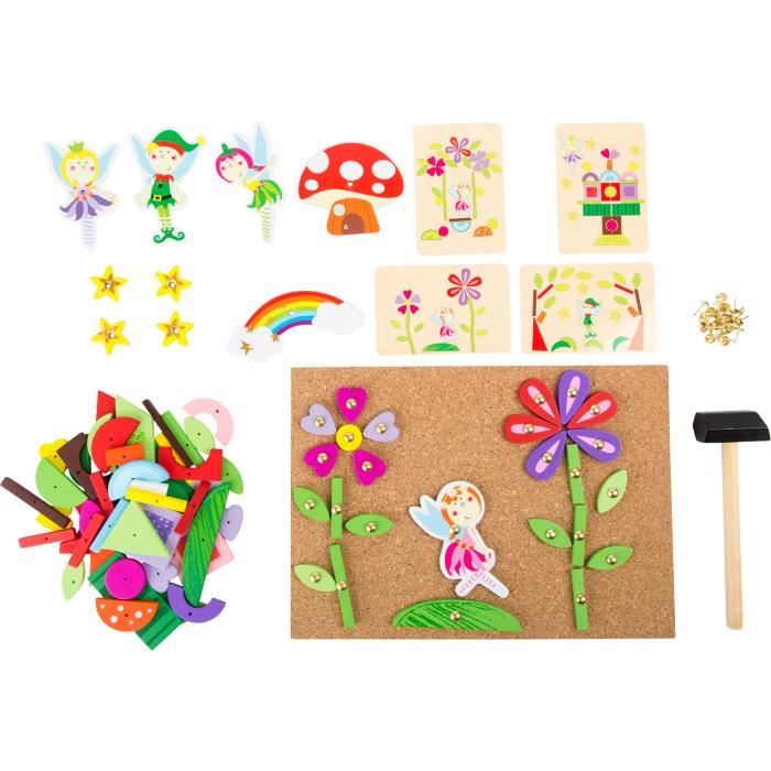 small foot 10227 Jeu de marteau -Fée- en bois, tableau de liège avec motifs de fées pour marteler, à partir de 6 ans